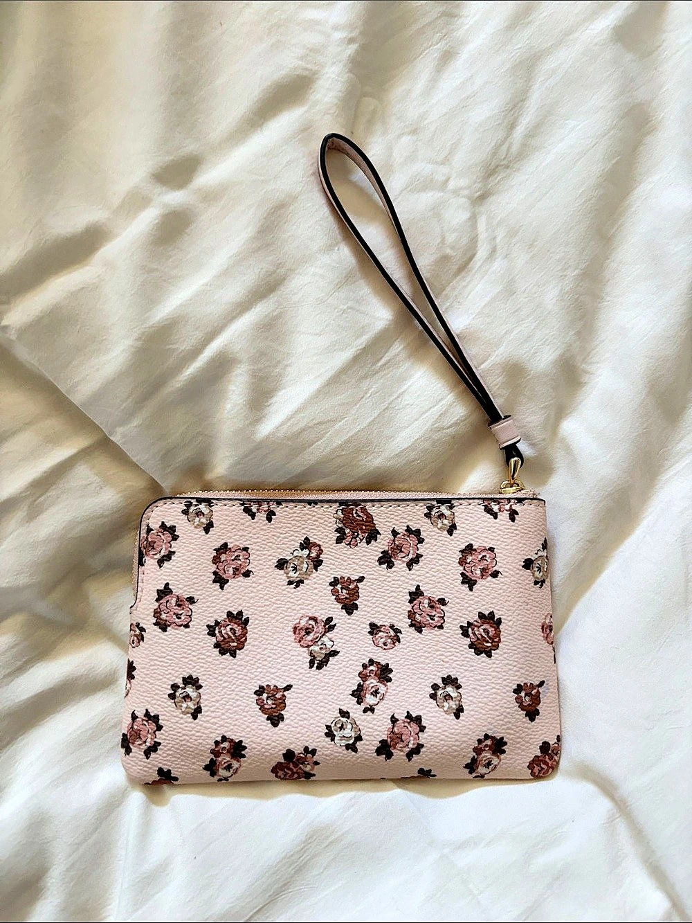 Coach Small Wristlet With Floral Print in Pink & Brown